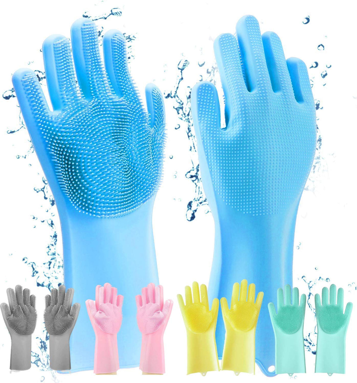 Buy 1 Get 1 - Magic Silicone Dish Washing Gloves, Silicon Cleaning Gloves, Silicon Hand Gloves for Kitchen Dishwashing and Pet Grooming, Great for Washing Dish, Car, Bathroom Multicolour, 1 Pair GenzVybs